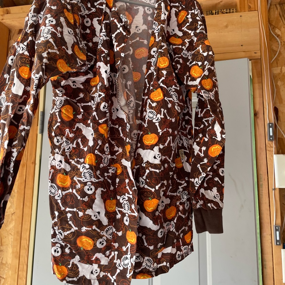 Brown Halloween scrub jacket